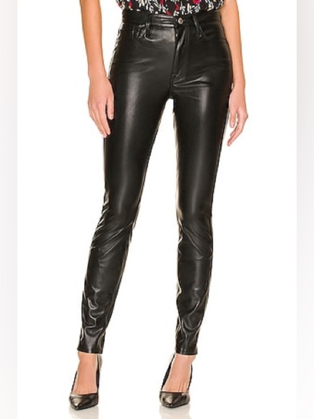 7 For All Mankind Size S High-Waisted Vegan Leather Pants - Black